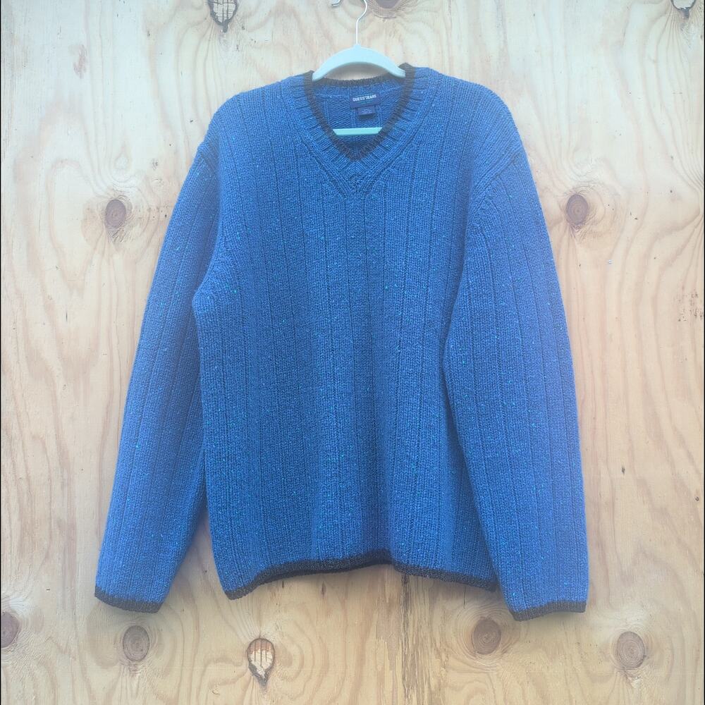 Vintage Guess Jeans 100% Wool Eclectic Grandpa Pullover Sweater Men's 2XL